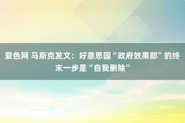 爱色网 马斯克发文:好意思国“政府效果部”的终末一步是“自我删除”