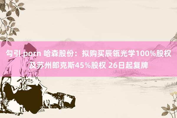 勾引 porn 哈森股份：拟购买辰瓴光学100%股权及苏州郎克斯45%股权 26日起复牌