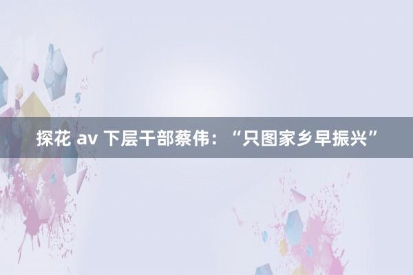 探花 av 下层干部蔡伟：“只图家乡早振兴”