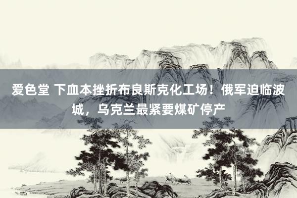 爱色堂 下血本挫折布良斯克化工场！俄军迫临波城，乌克兰最紧要煤矿停产