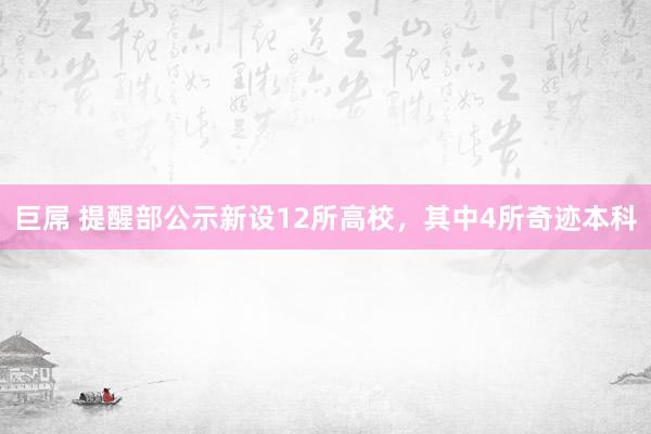 巨屌 提醒部公示新设12所高校，其中4所奇迹本科