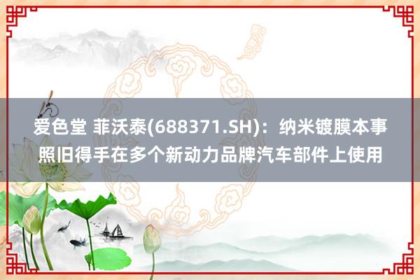 爱色堂 菲沃泰(688371.SH)：纳米镀膜本事照旧得手在多个新动力品牌汽车部件上使用