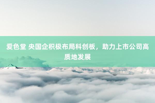 爱色堂 央国企积极布局科创板，助力上市公司高质地发展