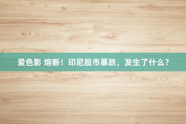 爱色影 熔断！印尼股市暴跌，发生了什么？