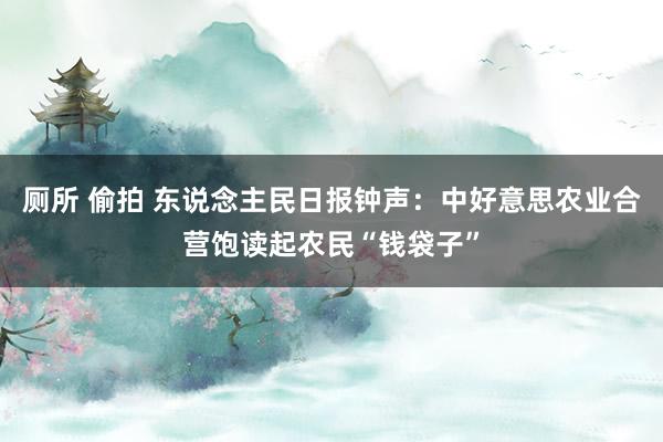 厕所 偷拍 东说念主民日报钟声：中好意思农业合营饱读起农民“钱袋子”